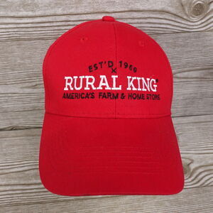 RURAL KING AMERICAS FARM & HOME STORE LOGO RED ADJUSTABLE BASEBALL HAT CAP